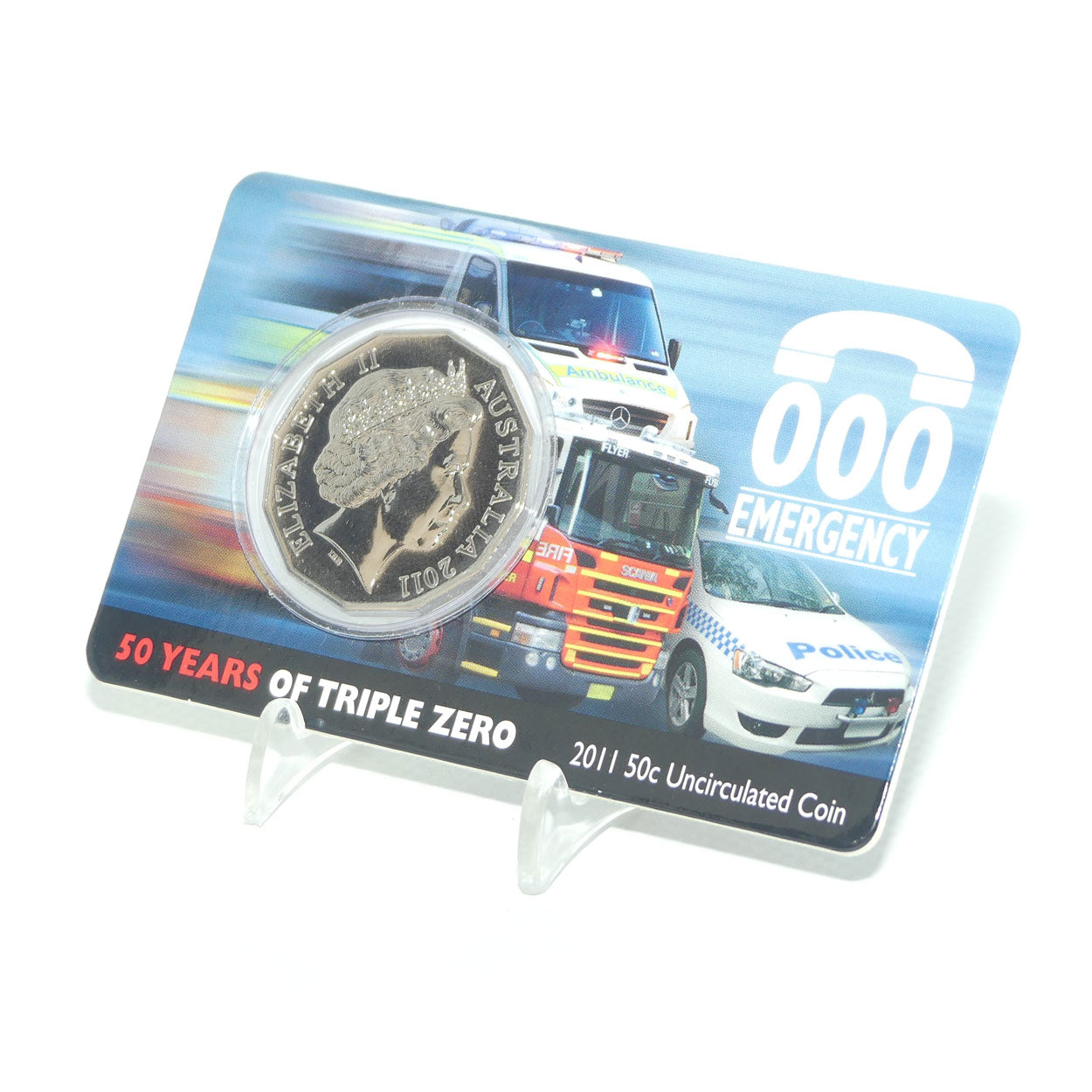 2011 RAM Australia 50 Years of Triple Zero pad printed Uncirculated 50 cent coin