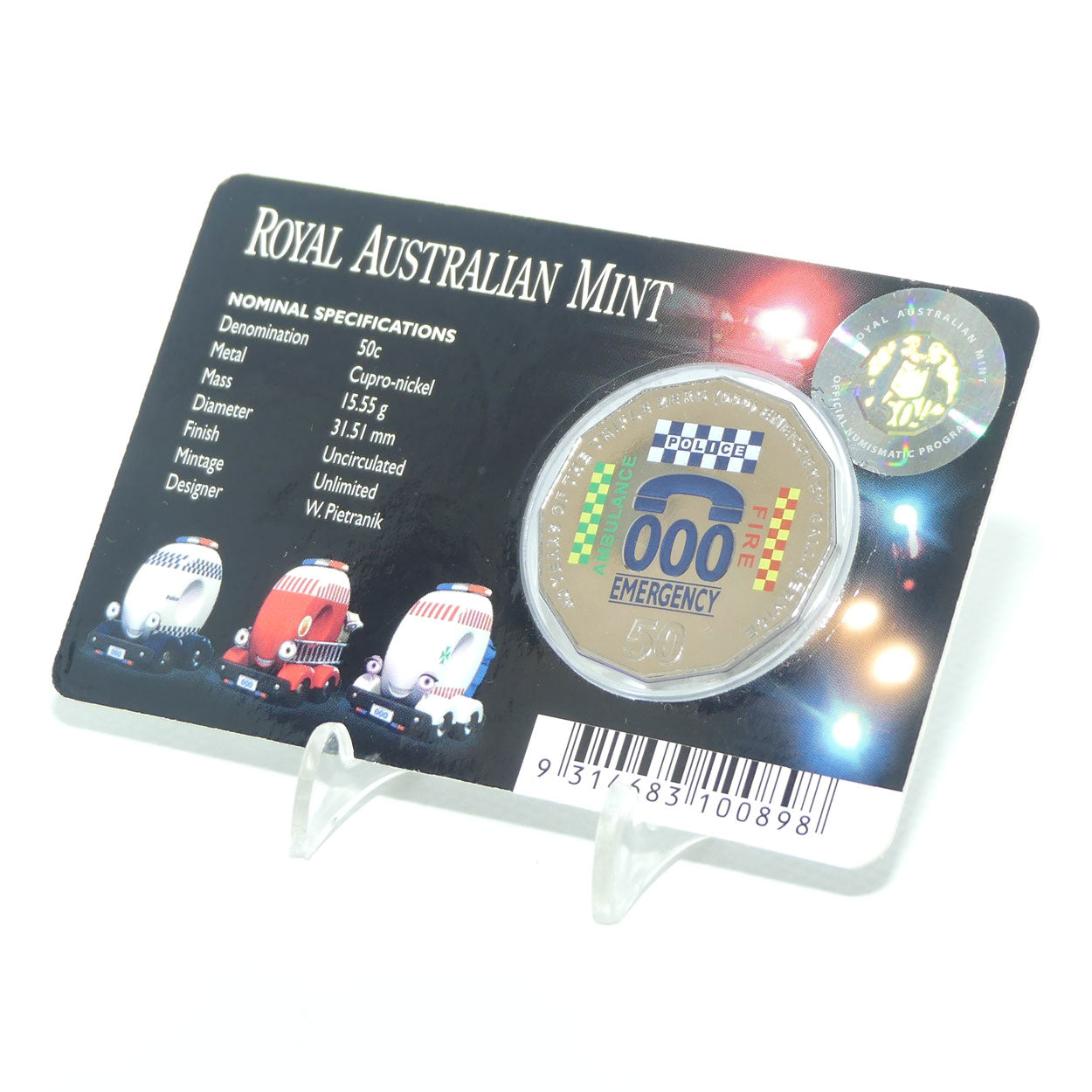 2011 RAM Australia 50 Years of Triple Zero pad printed Uncirculated 50 cent coin