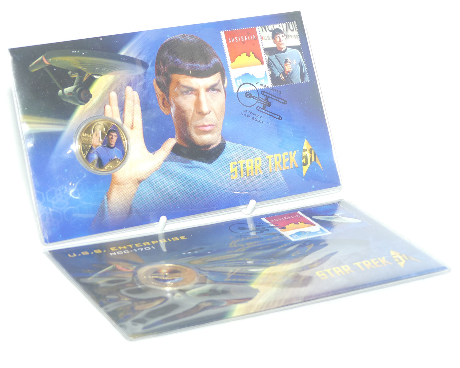 2016 Tuvalu and Australia RAM Postal Numismatic Cover pair | Spock and USS Enterprise