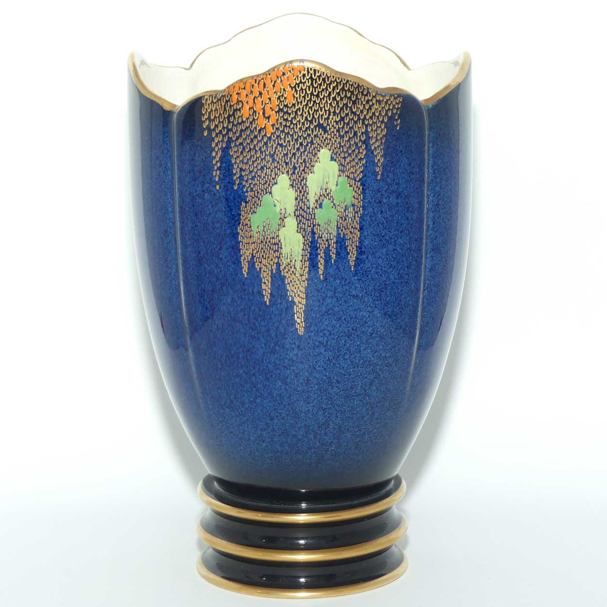Carlton Ware fancy rim vase | New Storks pattern on Blue | 2089