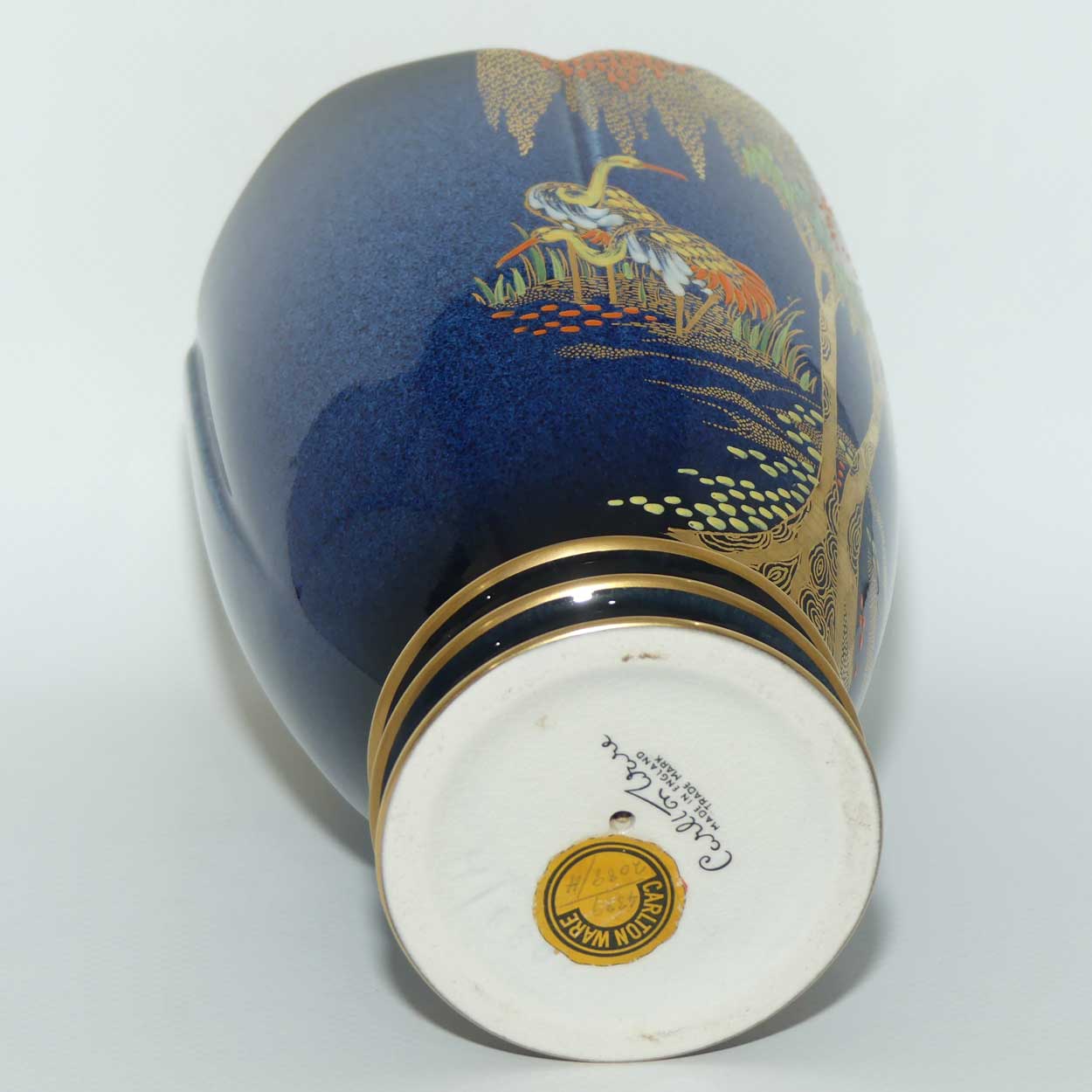 Carlton Ware fancy rim vase | New Storks pattern on Blue | 2089