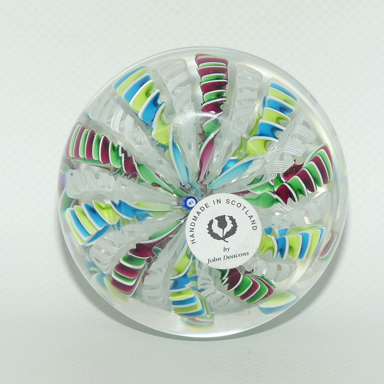 John Deacons Scotland 20 Stave Crown Large paperweight | Green Magenta and Blue Lime Yellow