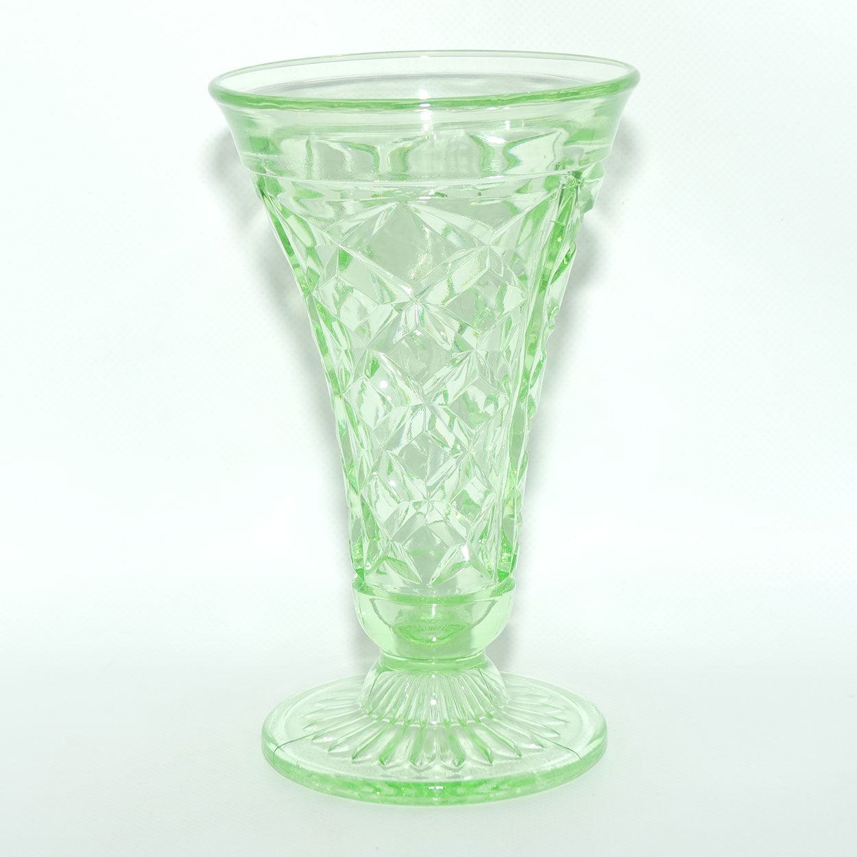 Crown Crystal Glass tall footed Green Glass vase | 19.5cm | Uranium