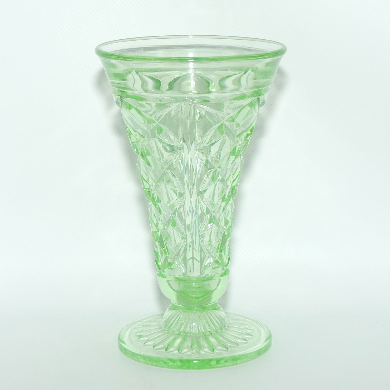 Crown Crystal Glass tall footed Green Glass vase | 19.5cm | Uranium