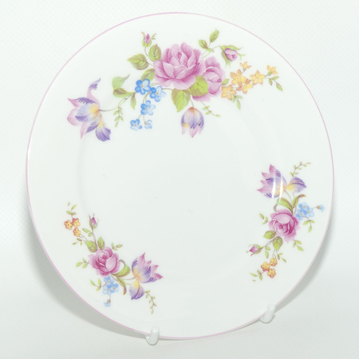 Shelley Butchers Rose Spray saucer and plate | Pink trim | 2338