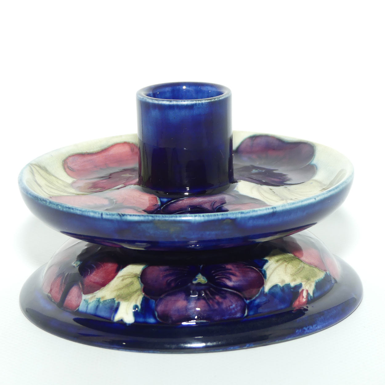 William Moorcroft Pansy on White Art Deco platform candleholder | Shape 255