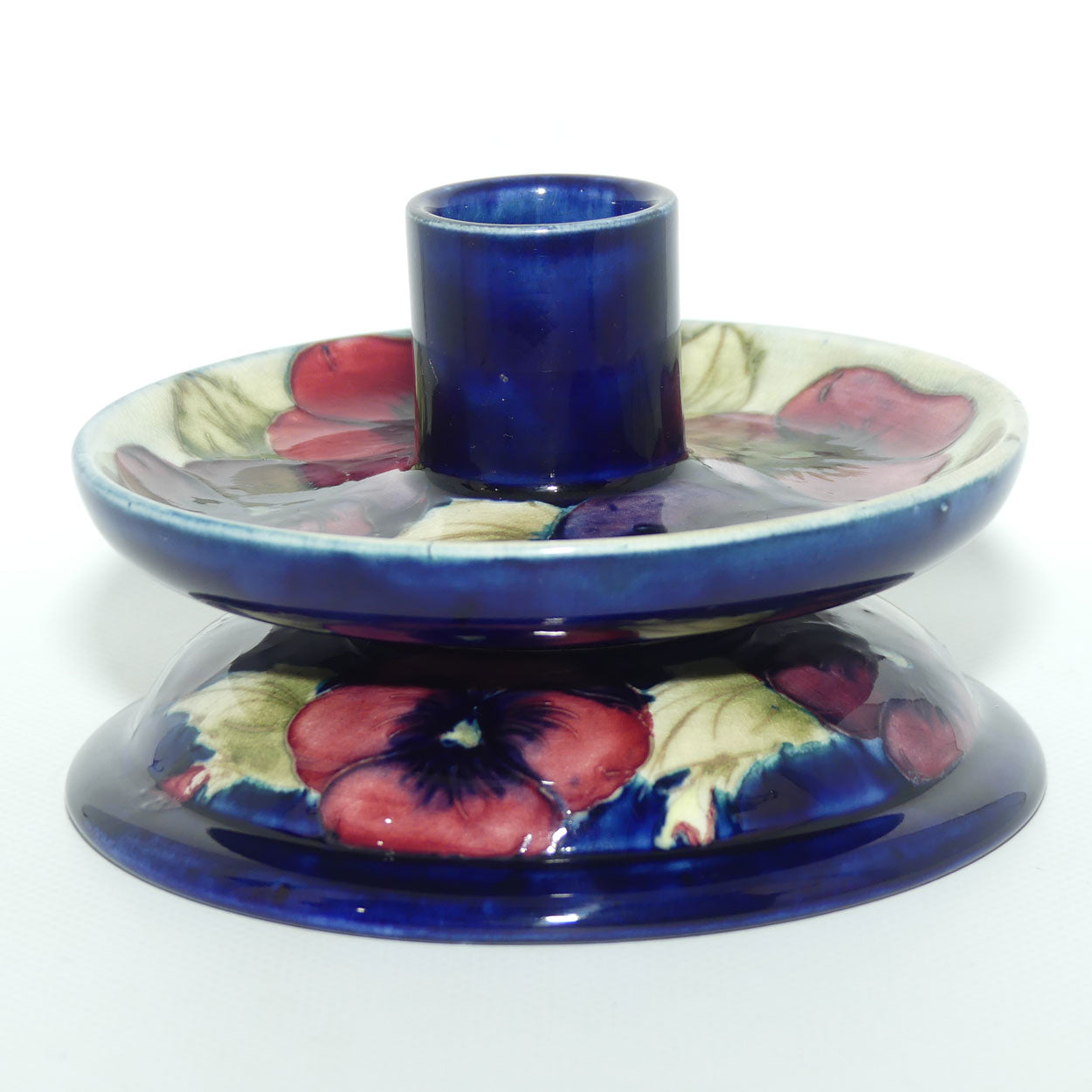 William Moorcroft Pansy on White Art Deco platform candleholder | Shape 255