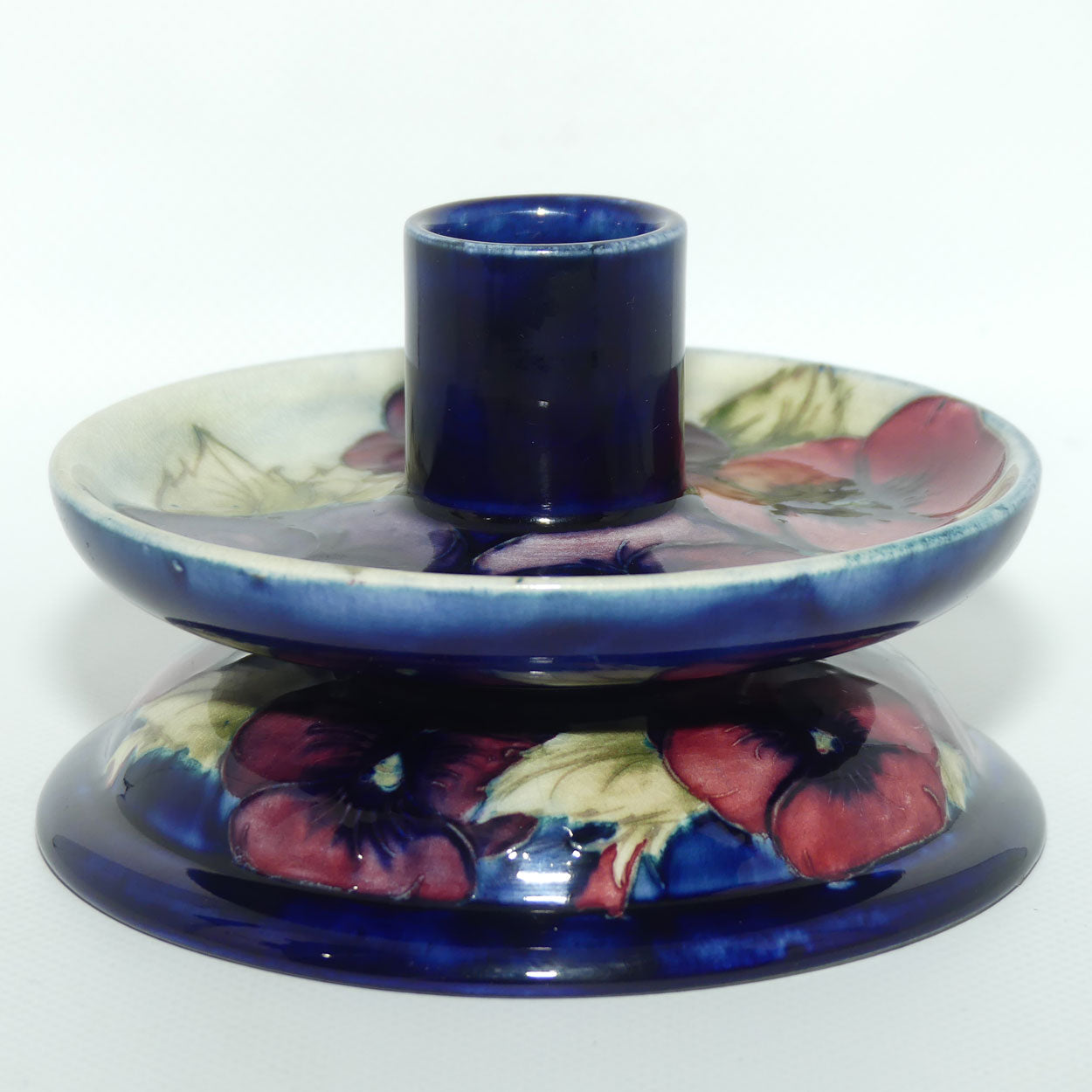 William Moorcroft Pansy on White Art Deco platform candleholder | Shape 255