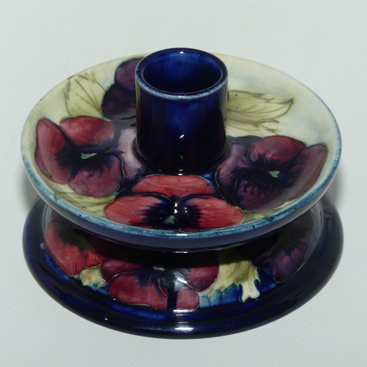 William Moorcroft Pansy on White Art Deco platform candleholder | Shape 255