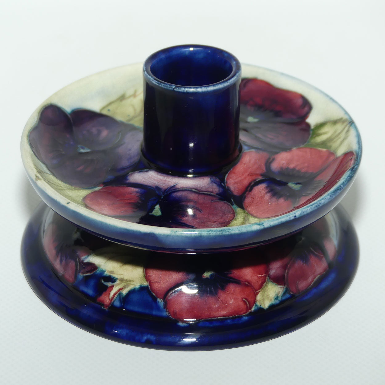 William Moorcroft Pansy on White Art Deco platform candleholder | Shape 255