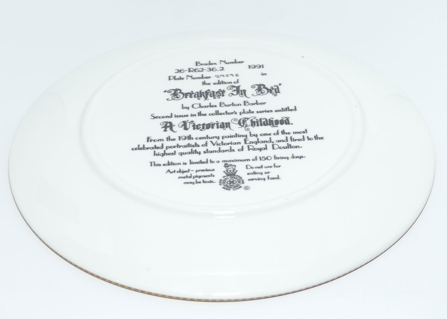 Royal Doulton | A Victorian Childhood plate #2 | Breakfast in Bed by Charles Burton Barber