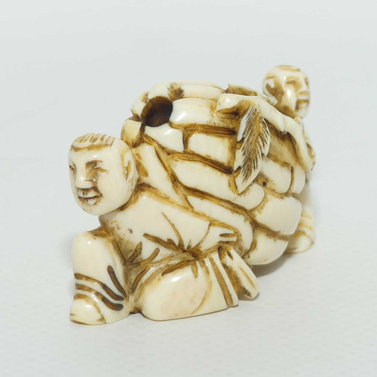 Japanese Carved Ivory Netsuke or Okimono | Two Men Carrying
