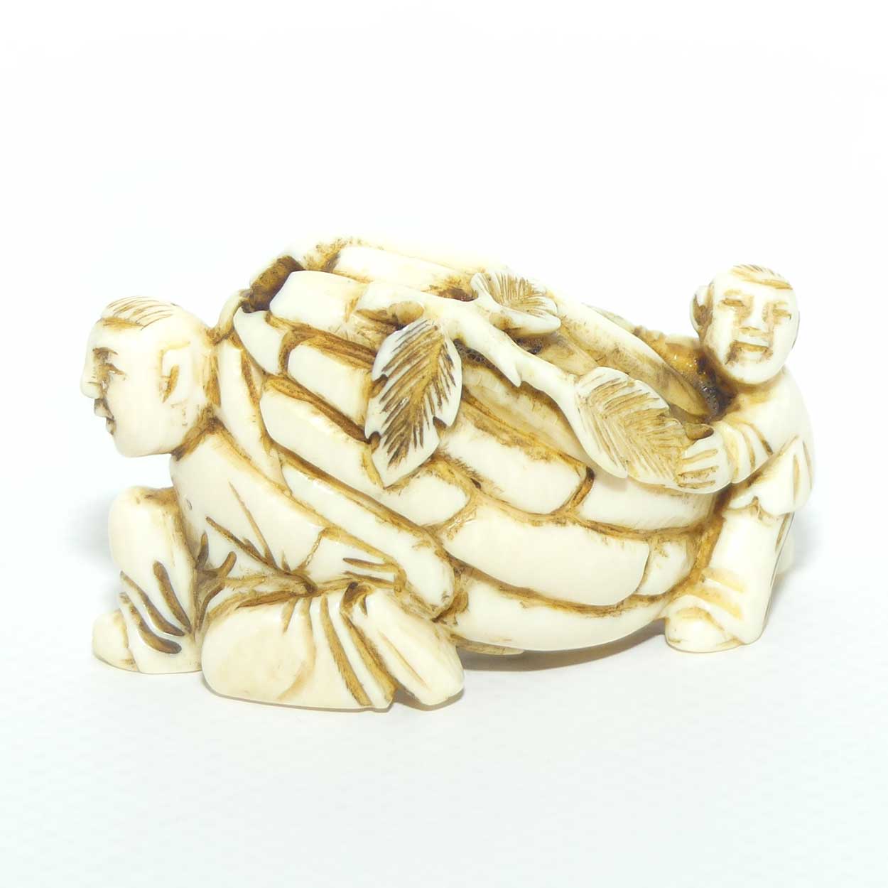 Japanese Carved Ivory Netsuke or Okimono | Two Men Carrying
