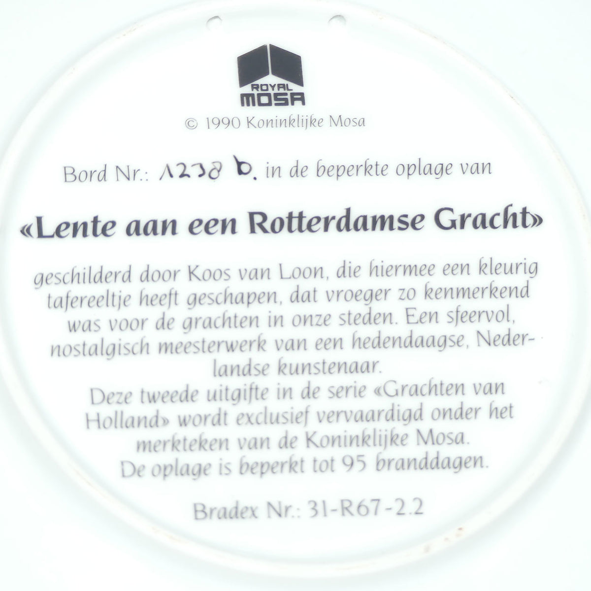 Bradex 31 R67 2.2 plate | Grachten Van Holland | Lente aan een Rotterdamse Gracht