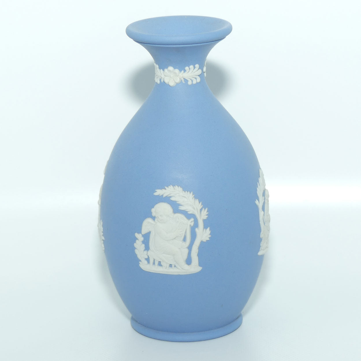 Wedgwood Jasper | White on Pale Blue | Ovoid body vase | 2 Cherubs | Farmer Couple