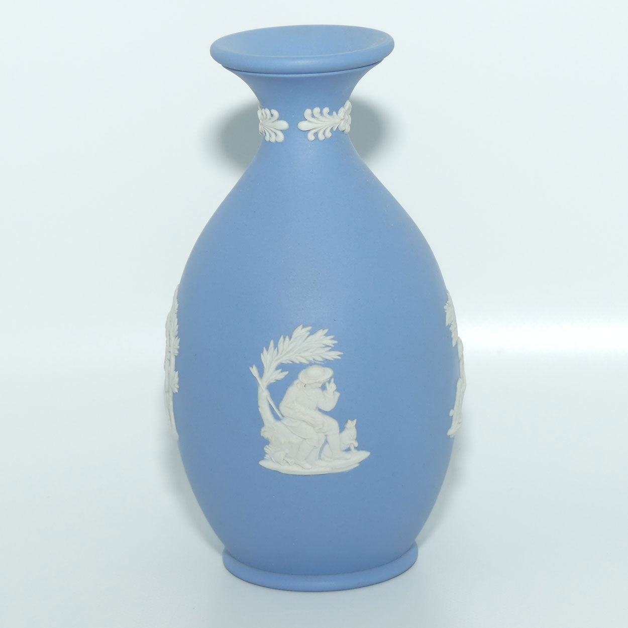Wedgwood Jasper | White on Pale Blue | Ovoid body vase | 2 Cherubs | Farmer Couple