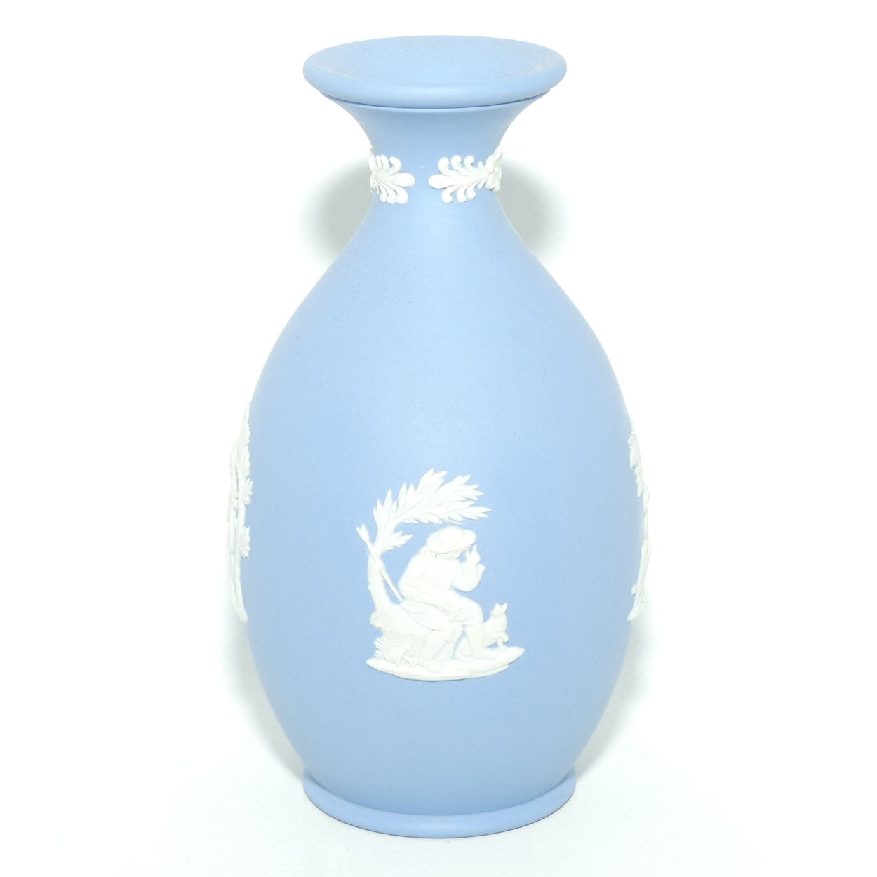 Wedgwood Jasper | White on Pale Blue | Ovoid body vase | 2 Cherubs | Farmer Couple