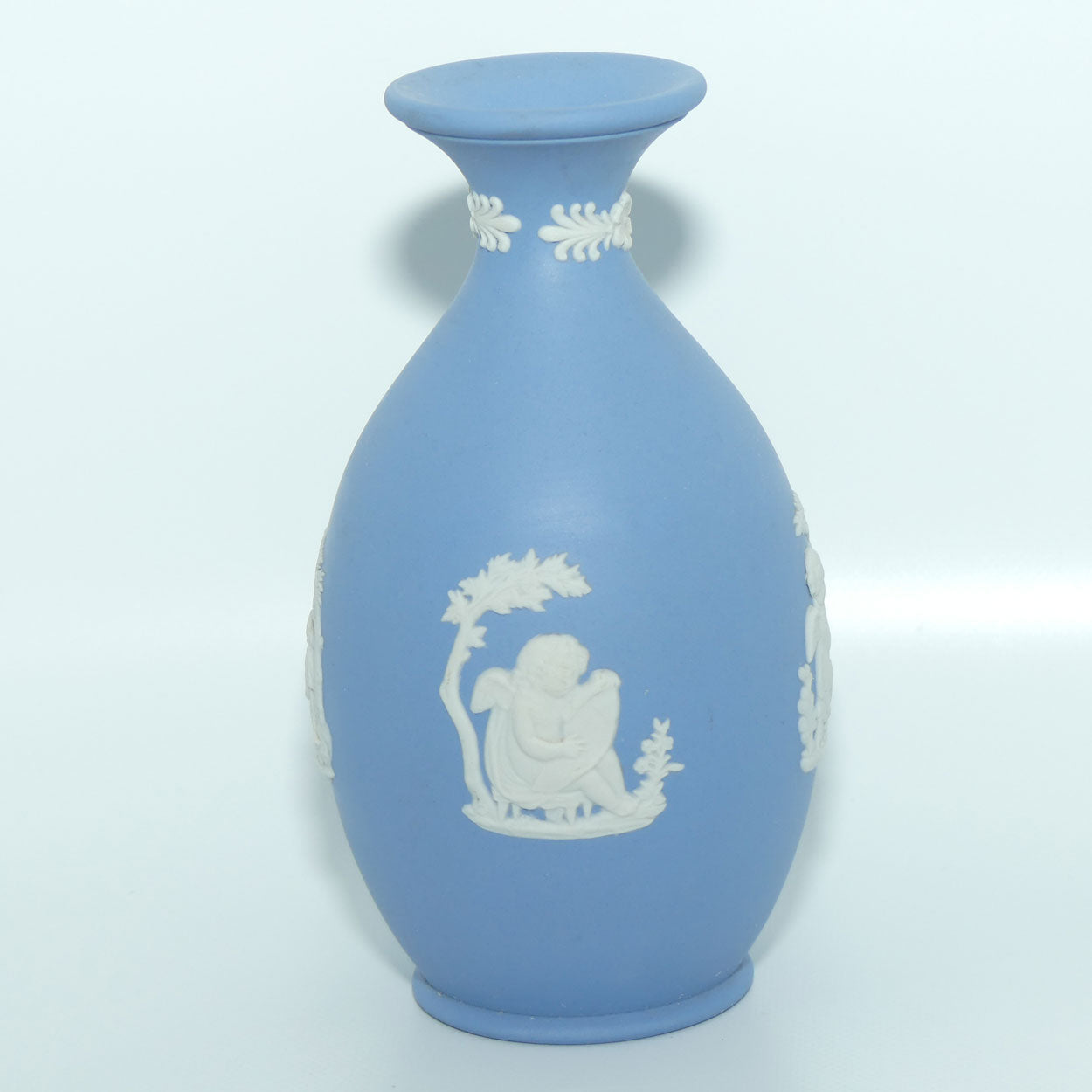 Wedgwood Jasper | White on Pale Blue | Ovoid body vase | 2 Cherubs | Farmer Couple