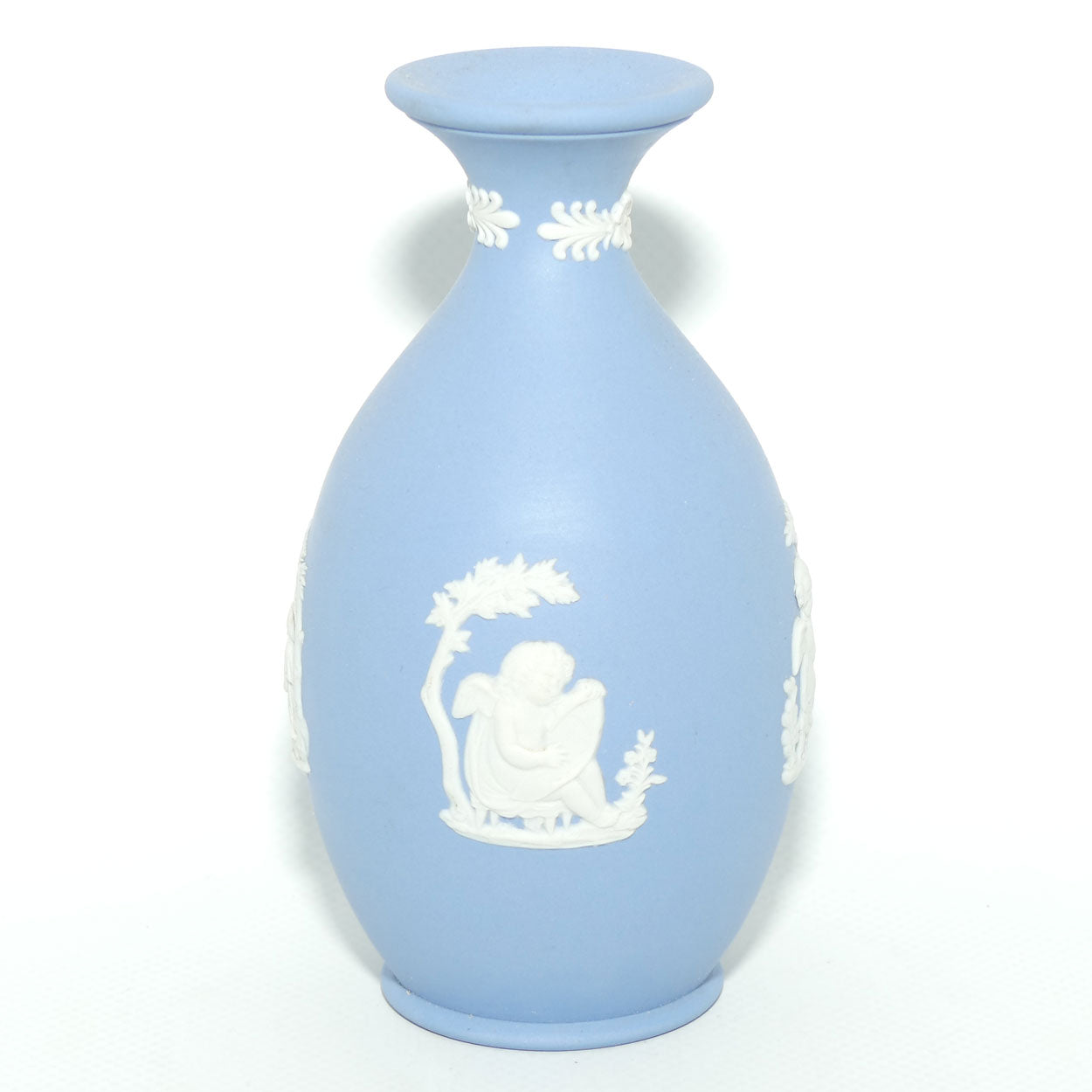Wedgwood Jasper | White on Pale Blue | Ovoid body vase | 2 Cherubs | Farmer Couple