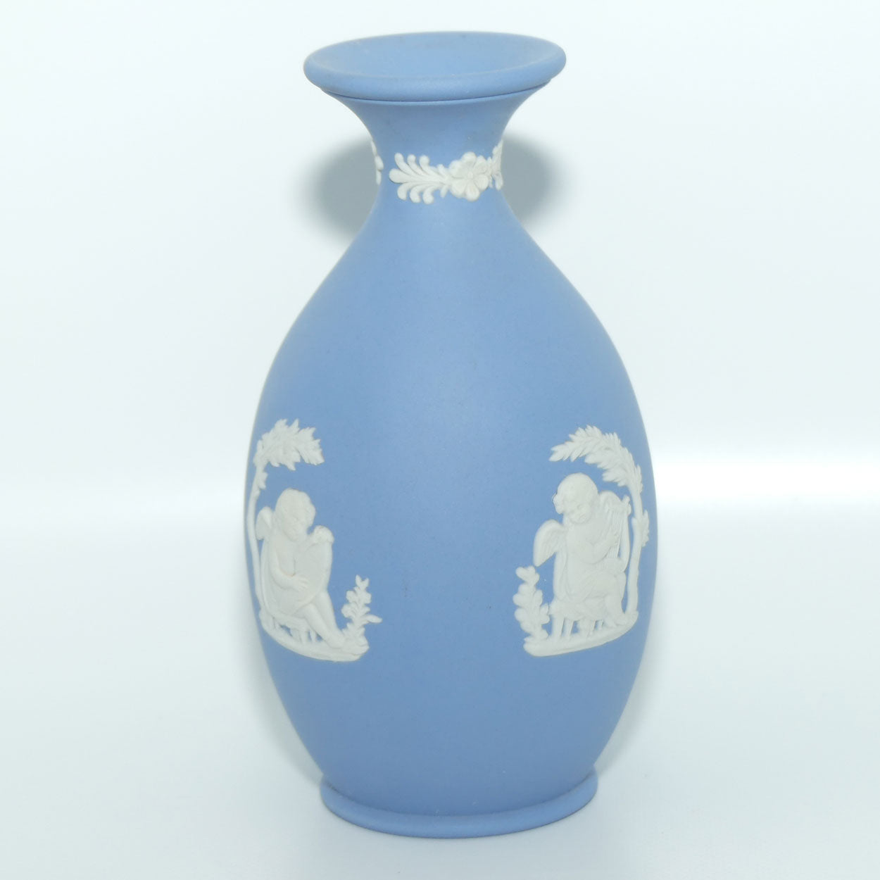 Wedgwood Jasper | White on Pale Blue | Ovoid body vase | 2 Cherubs | Farmer Couple