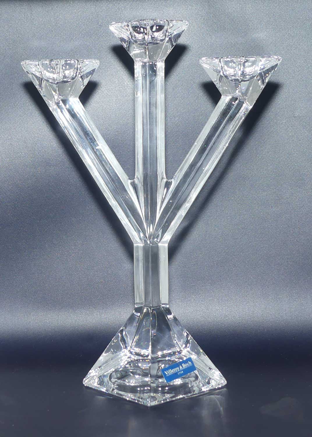 Villeroy & Boch Crystal Pisa pattern 3 branch candleabrum | boxed