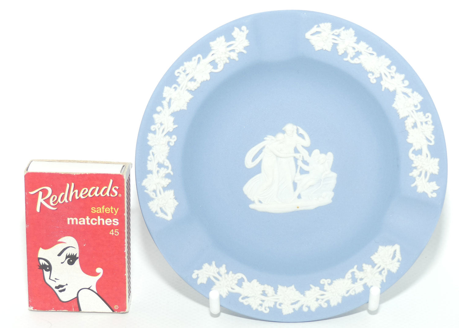 Wedgwood Jasper | White on Pale Blue | Ashtray with Grape and Vine border