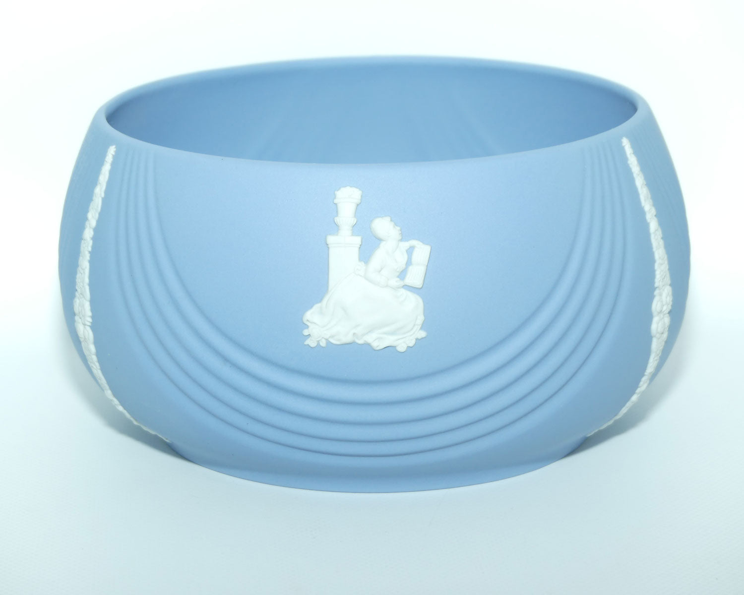 Wedgwood Jasper | White on Pale Blue bowl | 3 Cameo Scenes | Curved design | 22cm diam