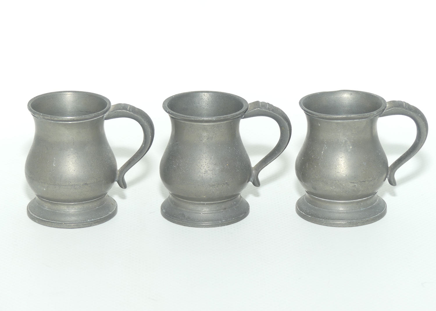 collection of 3 English miniature Pewter tankards | nip measures