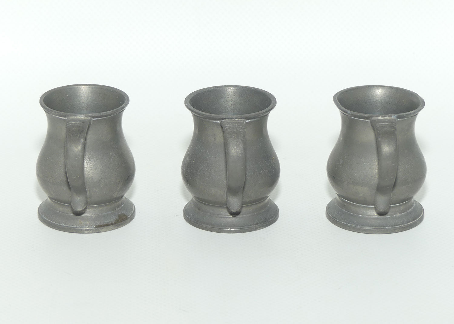 collection of 3 English miniature Pewter tankards | nip measures