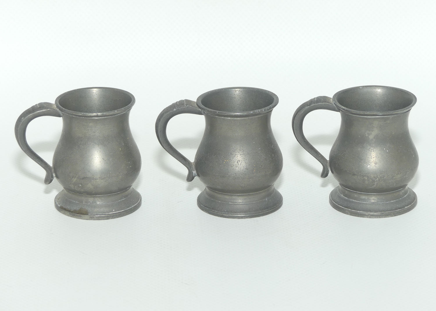 collection of 3 English miniature Pewter tankards | nip measures