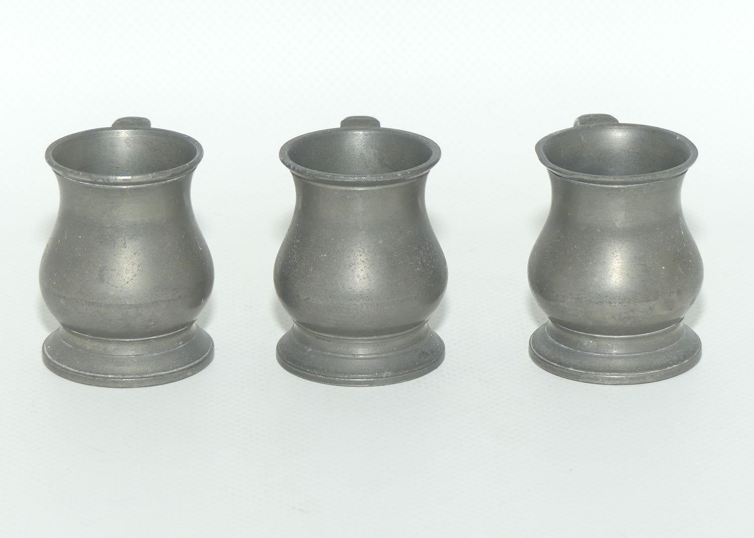collection of 3 English miniature Pewter tankards | nip measures