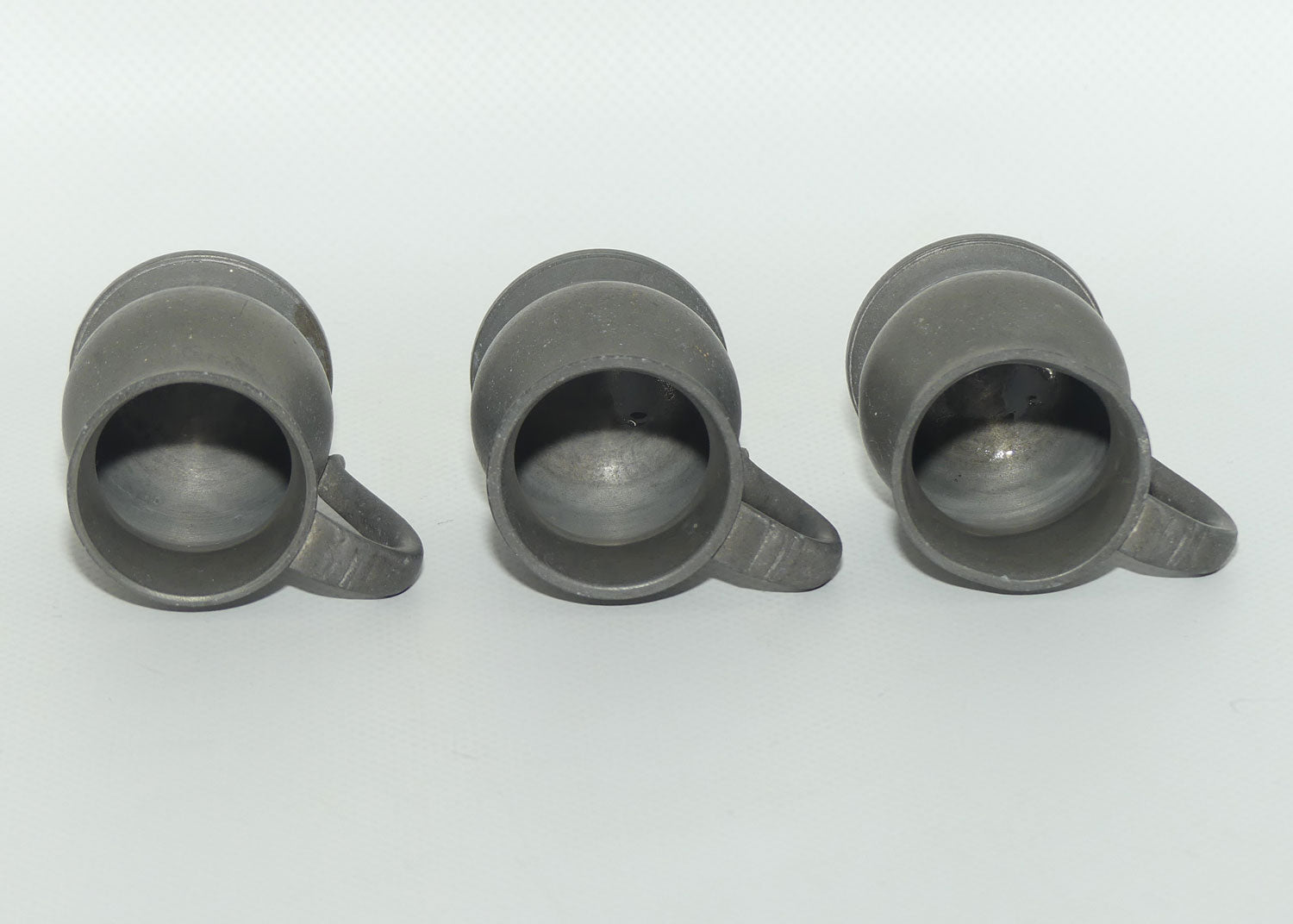 collection of 3 English miniature Pewter tankards | nip measures