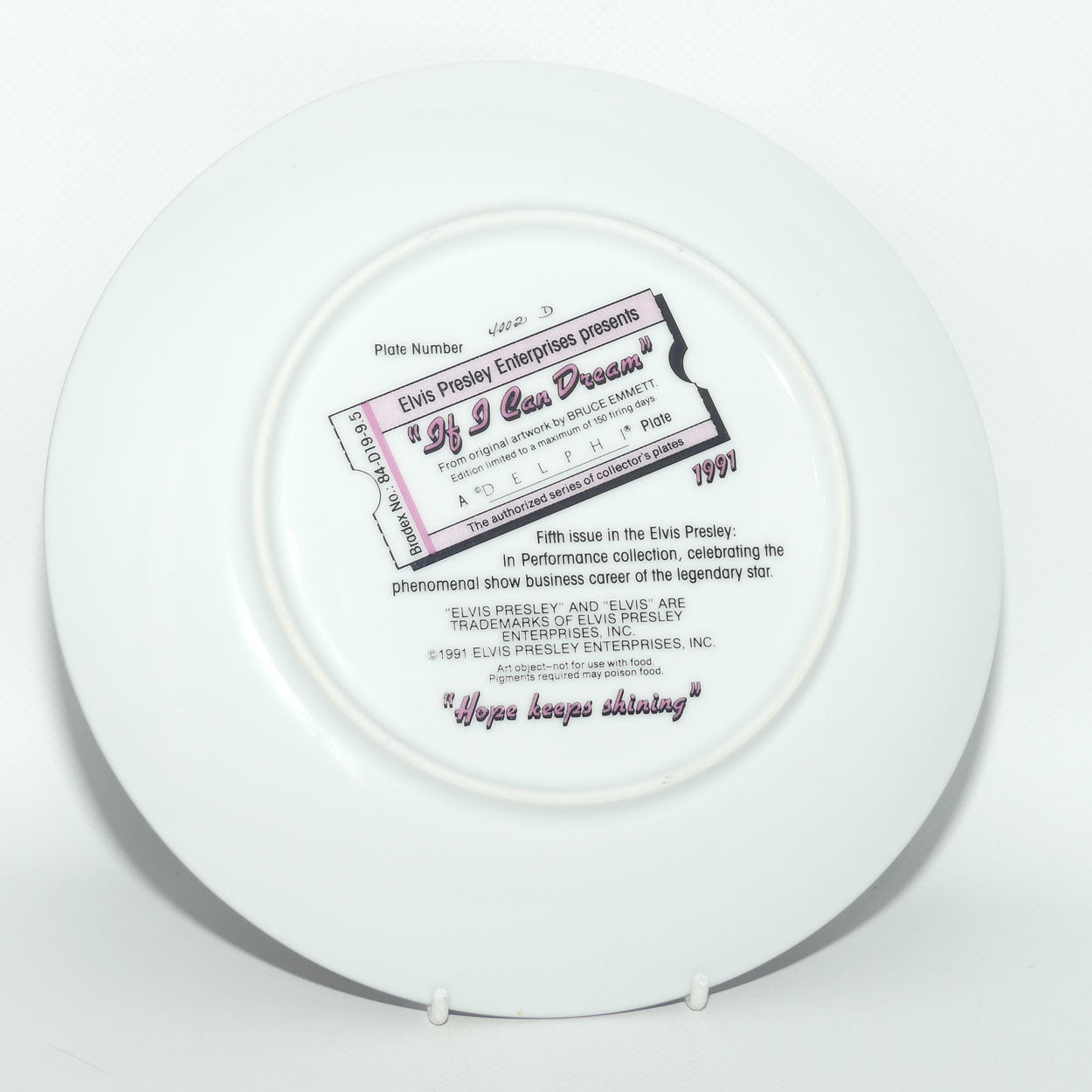 Bradford Exchange collector plate | Elvis Presley by Bruce Emmett | If I Can Dream