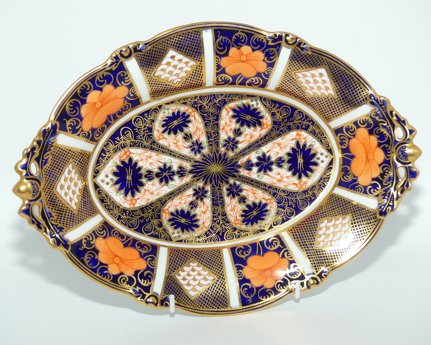 Royal Crown Derby Old Imari 1128 oval handled bowl with 4 tiny feet | c.1932