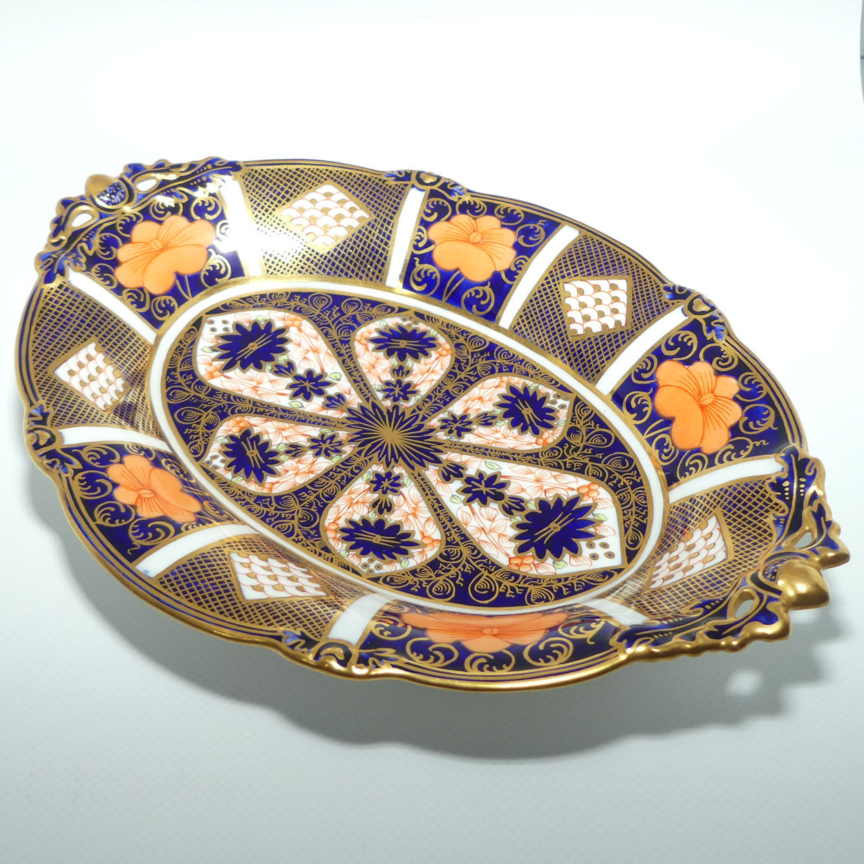 Royal Crown Derby Old Imari 1128 oval handled bowl with 4 tiny feet | c.1932