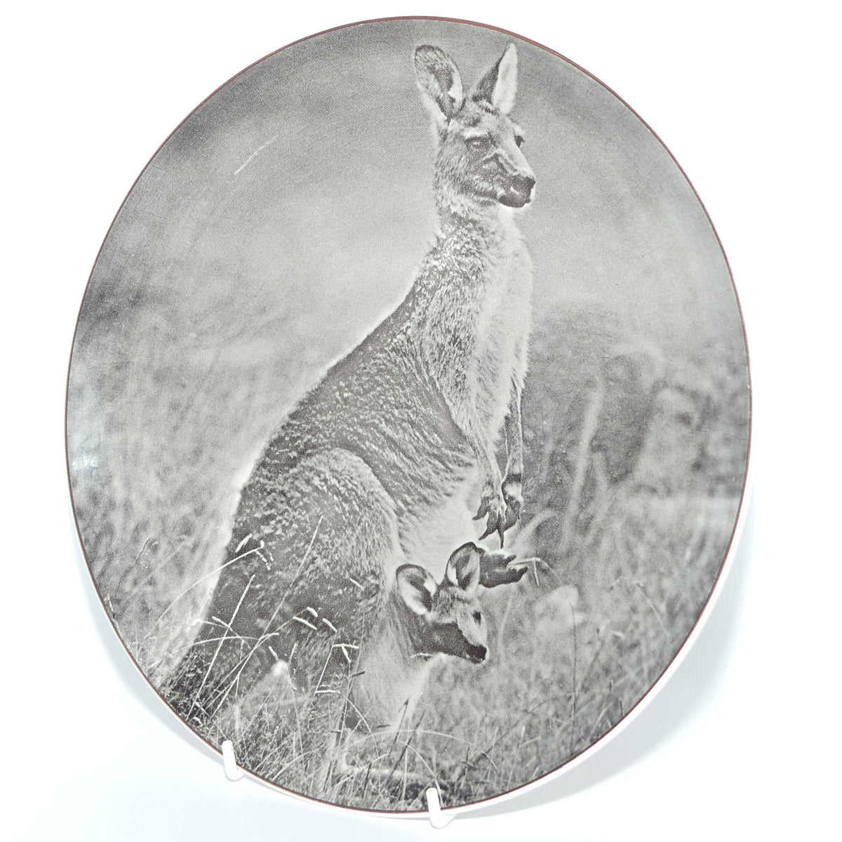 Royal Doulton Australian Views plate #4 | Mother Kangaroo with Joey D6412 | Monochrome