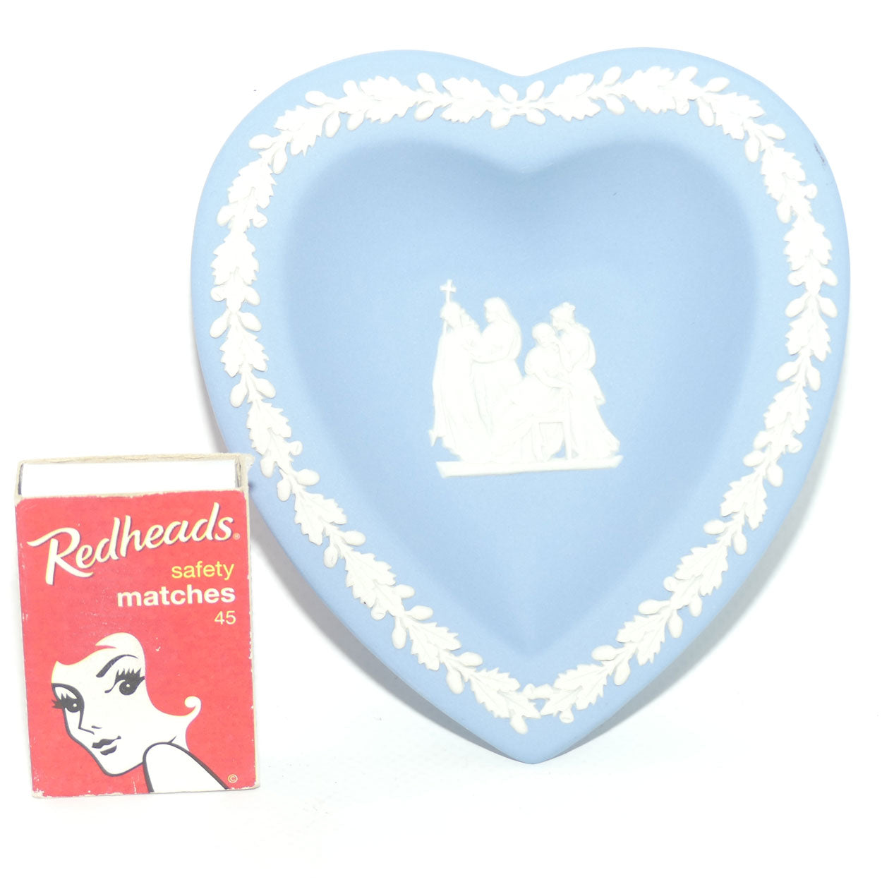Wedgwood Jasper | White on Pale Blue heart shape plate | 4 Grecian Maidens