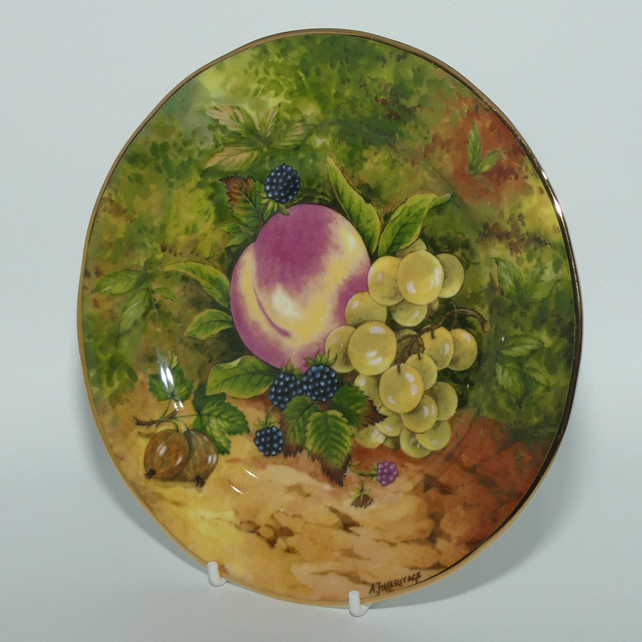 Fruits of Eden Bone China plate #4 | Peach, Grapes and Blackberries by AJ Heritage