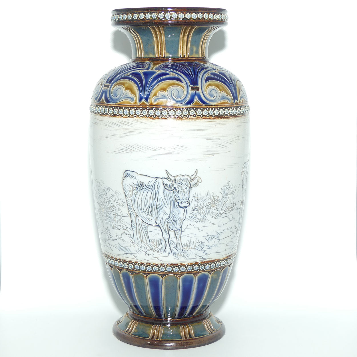 Doulton Lambeth Hannah Barlow stoneware vase depicting 4 cattle