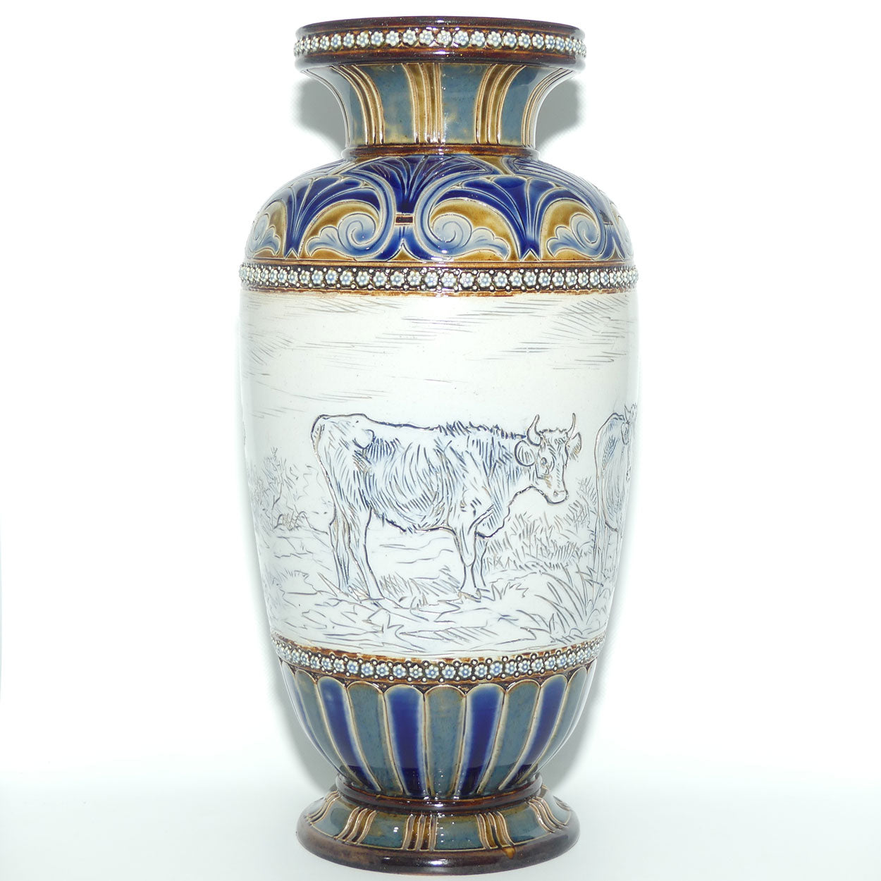 Doulton Lambeth Hannah Barlow stoneware vase depicting 4 cattle