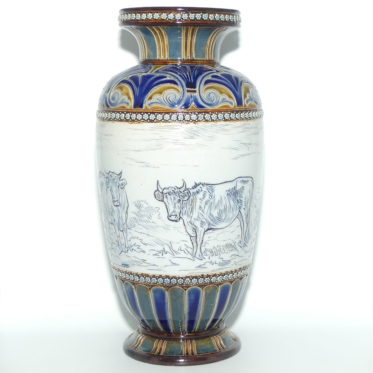 Doulton Lambeth Hannah Barlow stoneware vase depicting 4 cattle
