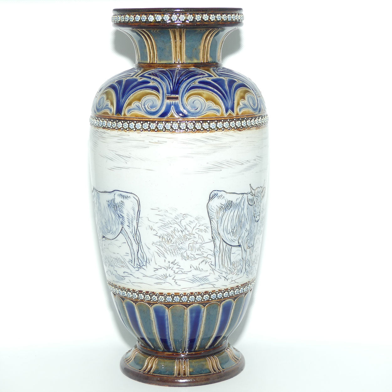 Doulton Lambeth Hannah Barlow stoneware vase depicting 4 cattle