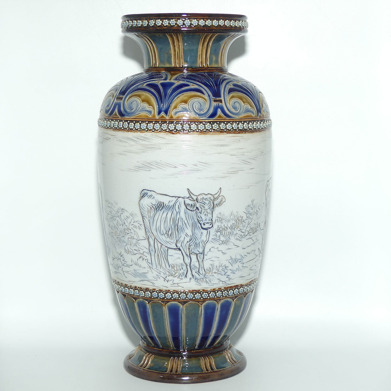 Doulton Lambeth Hannah Barlow stoneware vase depicting 4 cattle