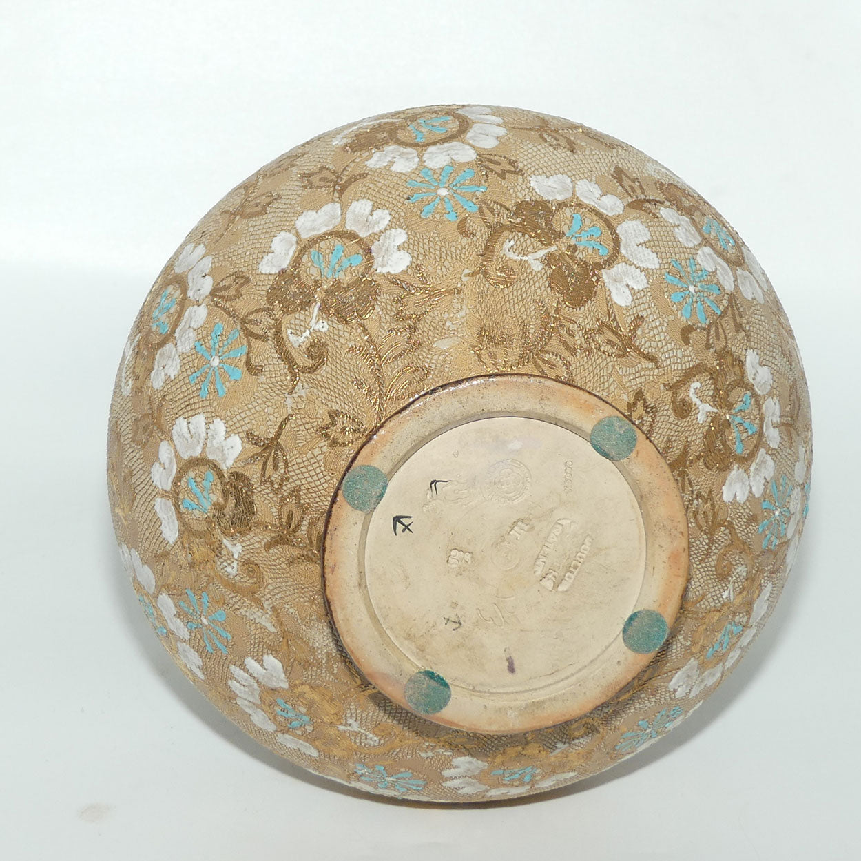 Royal Doulton Slaters patent stoneware tall bulbous vase | X5093 | Turquoise and White Flowers