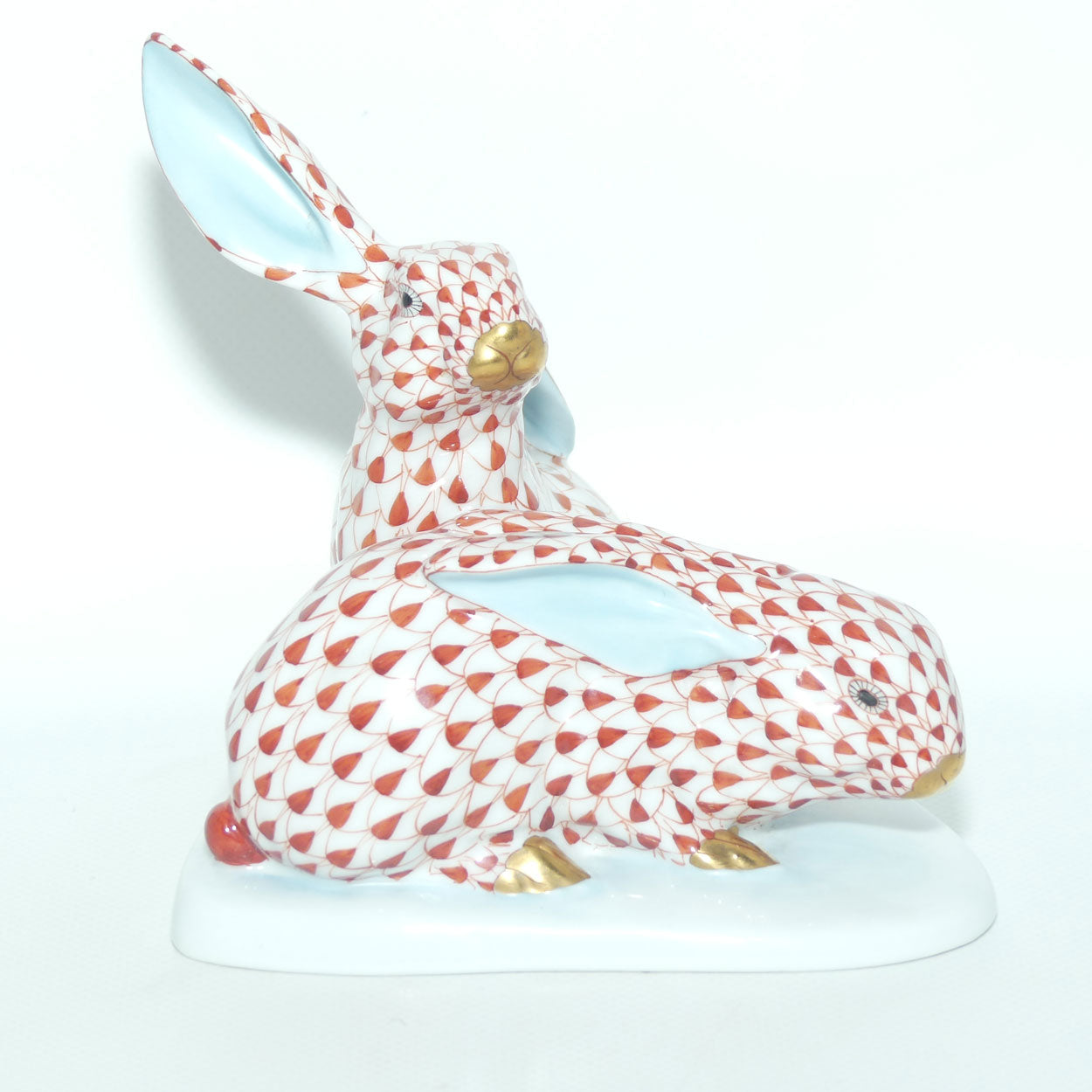 Herend Hungary figure 5332 | Red Fishnet Pair of Bunnies | 13.5cm tall