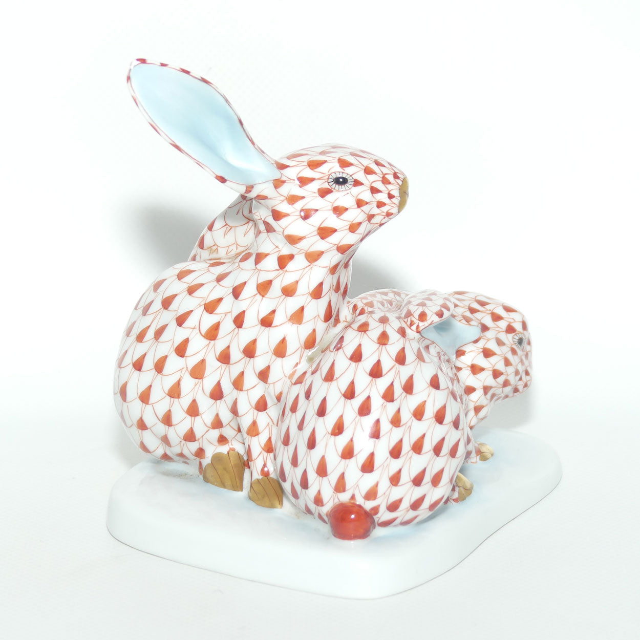 Herend Hungary figure 5332 | Red Fishnet Pair of Bunnies | 13.5cm tall