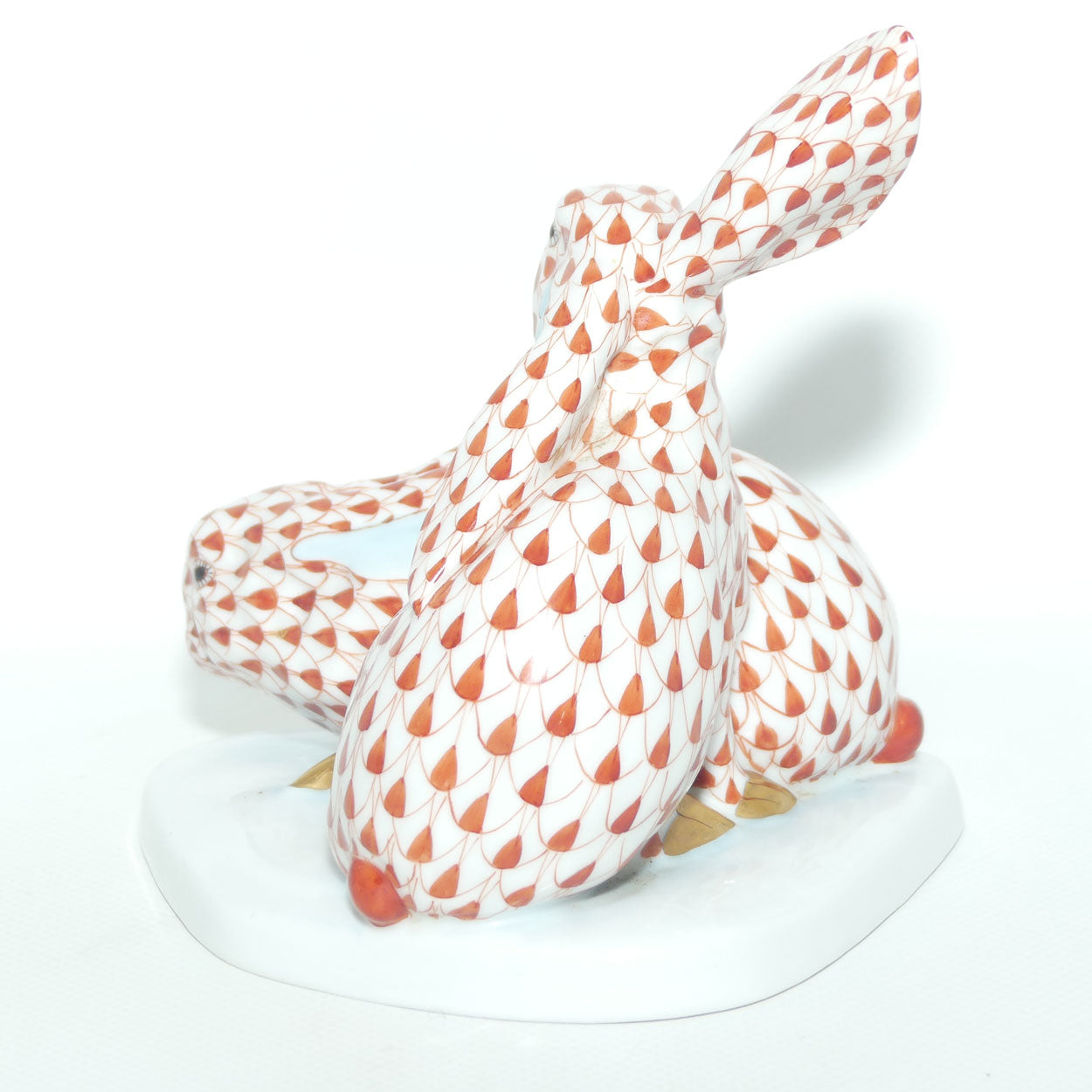Herend Hungary figure 5332 | Red Fishnet Pair of Bunnies | 13.5cm tall