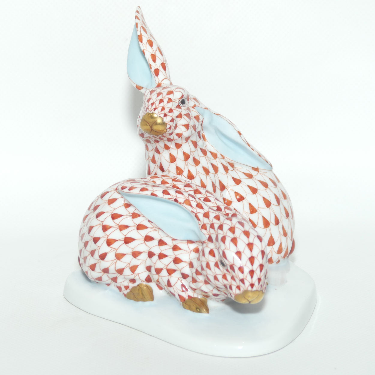 Herend Hungary figure 5332 | Red Fishnet Pair of Bunnies | 13.5cm tall