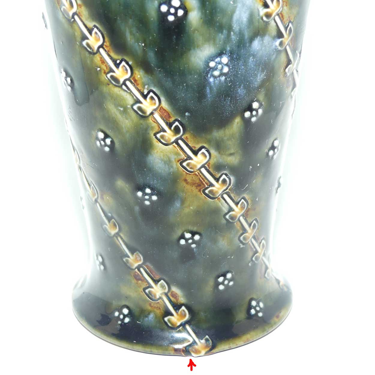 Royal Doulton Lambeth Green Blue mottled glaze Floral pattern vase | 5826 | 26cm tall