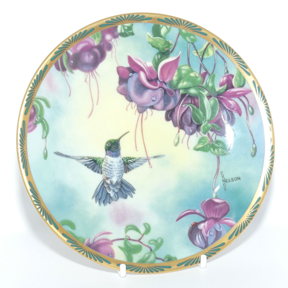 Bradex 84 P29 22.5 plate | Gems of Nature | Black Chinned Hummingbird and Fuschia + Cert